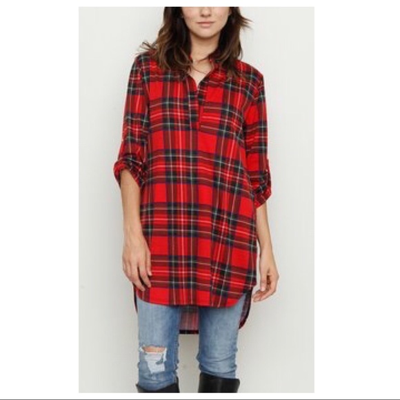 Eloges Tops - Red plaid tunic/shirt dress. S